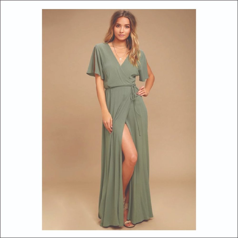 Much Obliged Washed Olive Green Wrap Maxi Dress